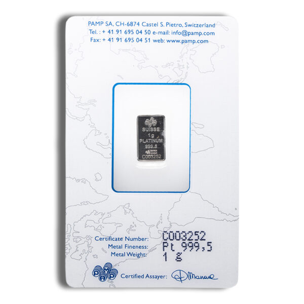 1 gram Platinum Bar - PAMP Fortuna (Carded) - Image 2
