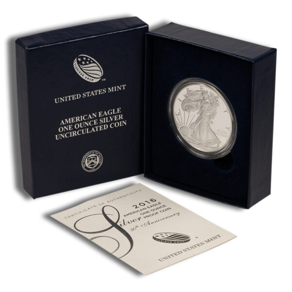 2016-W Proof Silver Eagle with Box & COA - 30th Anniversary
