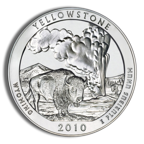 2010 5 oz ATB Yellowstone Silver Coin - BU - Image 2