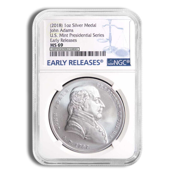 2018 John Adams Silver Presidential Medal 1 oz NGC MS69