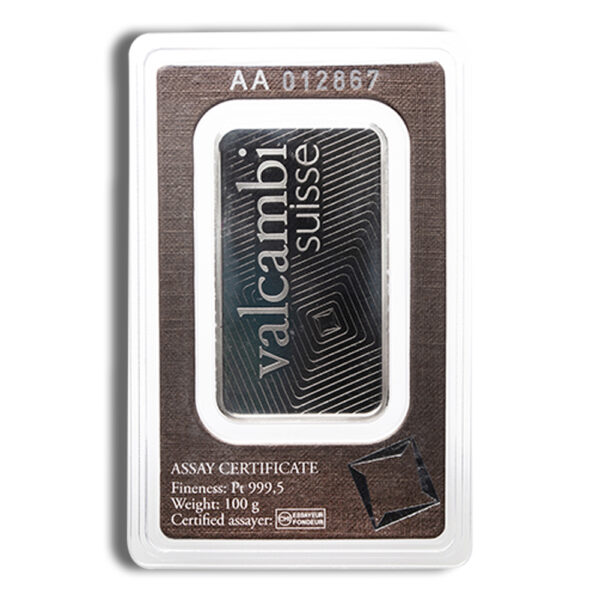100 gram Platinum Bar - Valcambi (Carded) - Image 2