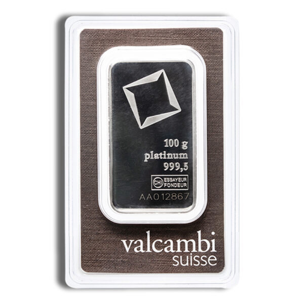 100 gram Platinum Bar - Valcambi (Carded)