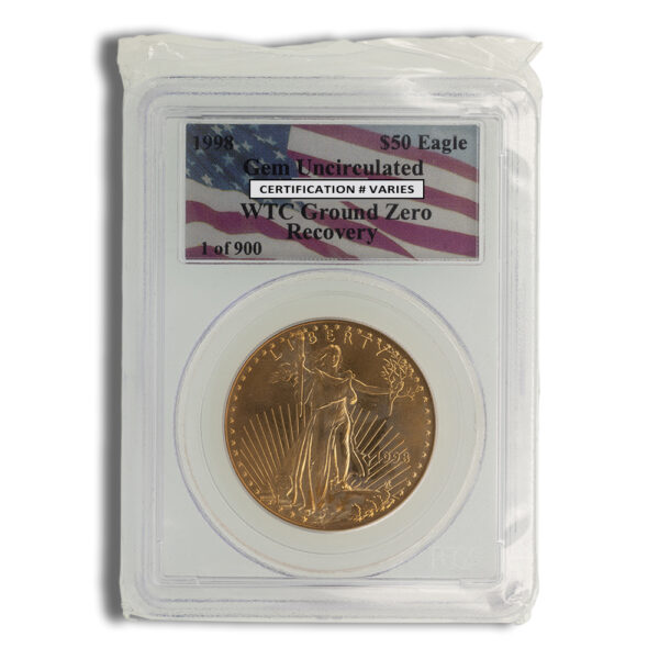 1998 1 oz Gold Eagle $50 PCGS Gem BU - WTC Ground Zero