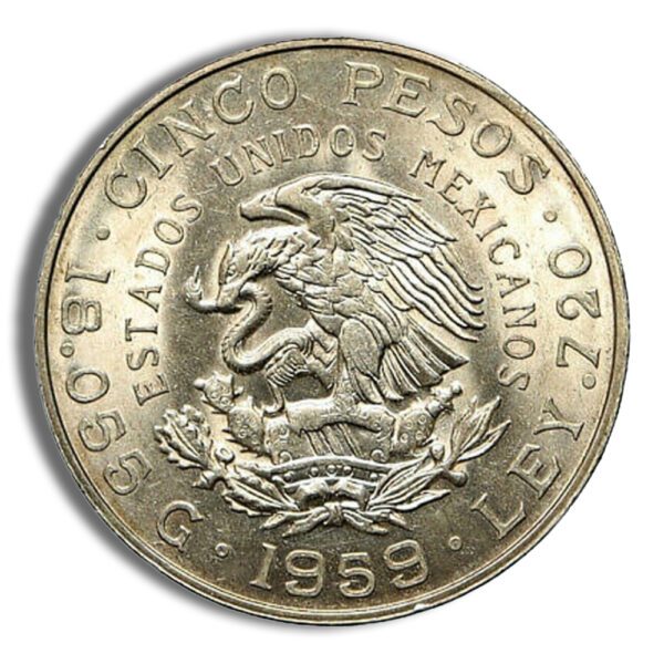 1959 Mexico 5 Pesos Carranza Silver Coin (Avg Circ) - Image 2