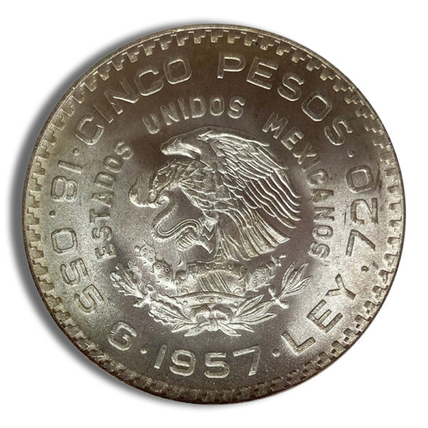 1957 Mexico 5 Pesos Constitution Silver Coin (BU) - Image 2