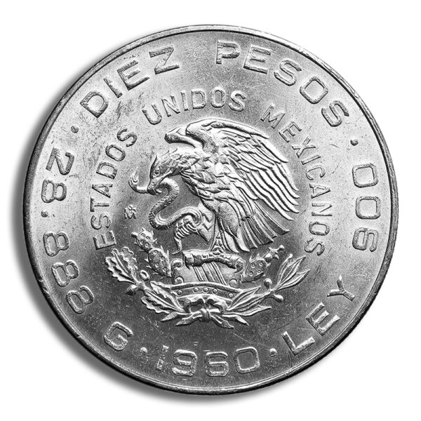 1960 Mexico 10 Pesos 150th Anniversary Silver Coin (Avg Circ) - Image 2