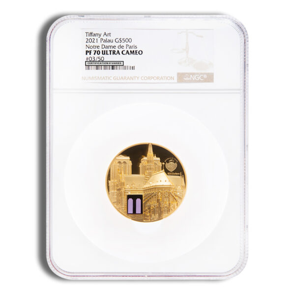 2021 5 oz Palau Gold Tiffany Art Notre Dame NGC PF70