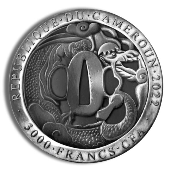 2022 3 oz Cameroon Legendary Warriors - Japanese Samurai Silver Coin - Image 2