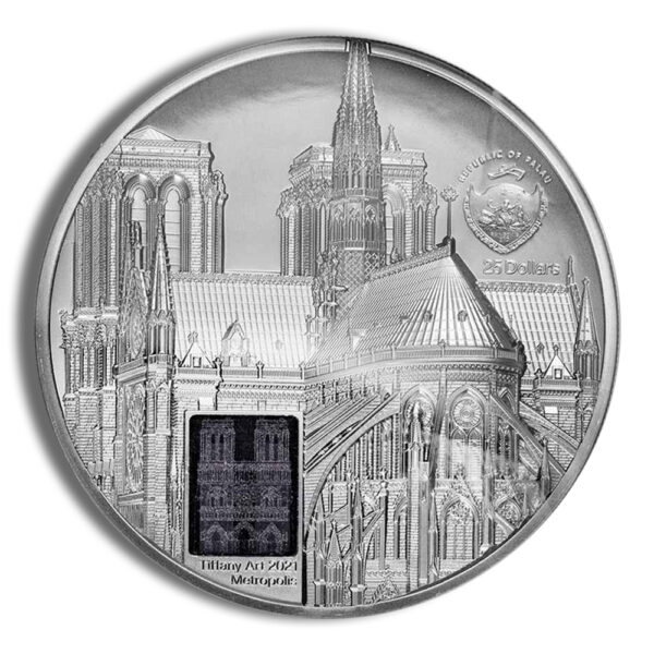 2021 5 oz Palau Silver Tiffany Art Notre Dame PCGS PF70 - Image 2