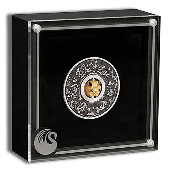 2023 1 oz Silver Year of the Rabbit Rotating Charm - Antiqued - Image 3