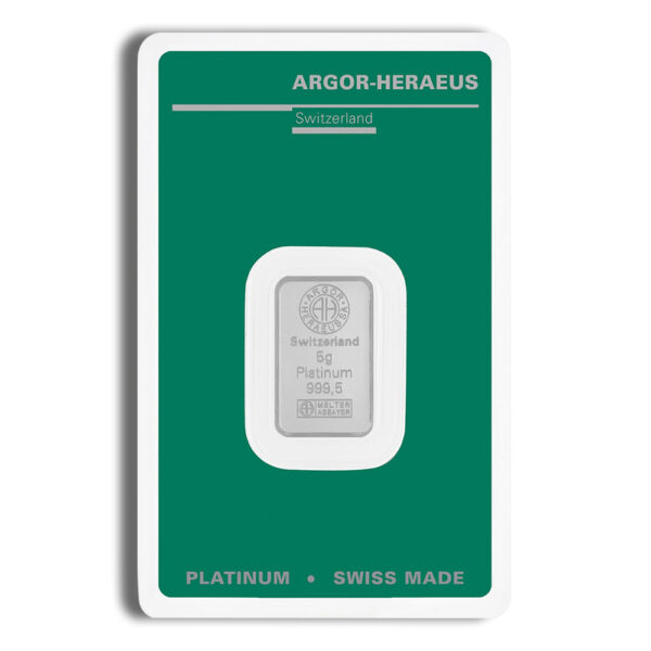 5 gram Platinum Bar - Argor-Heraeus (Carded)