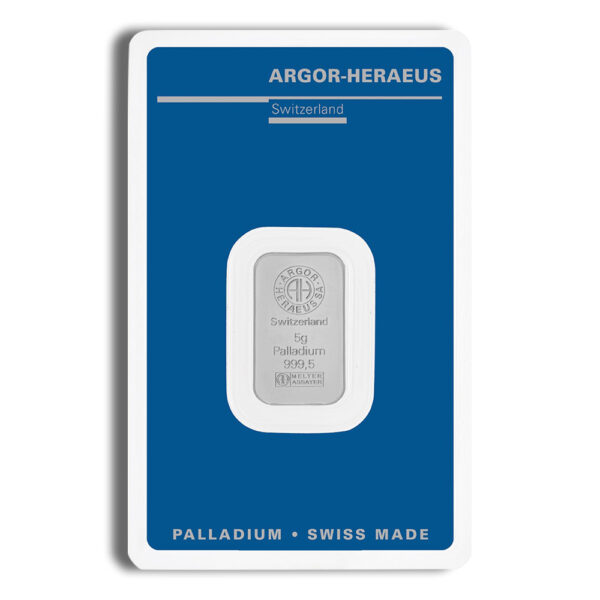 5 gram Palladium Bar - Argor-Heraeus (Carded)