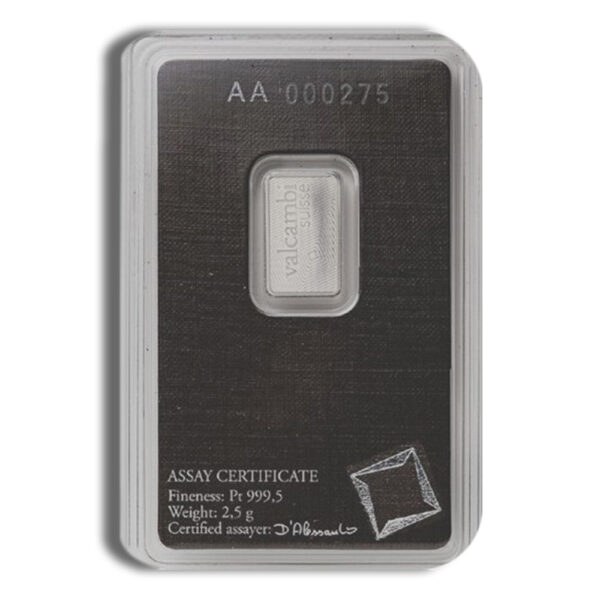 2.5 gram Platinum Bar - Valcambi (Carded) - Image 2