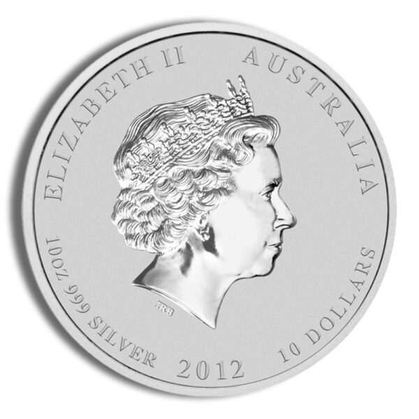 2012 10 oz Australia Silver Lunar Dragon BU - Series II - Image 2