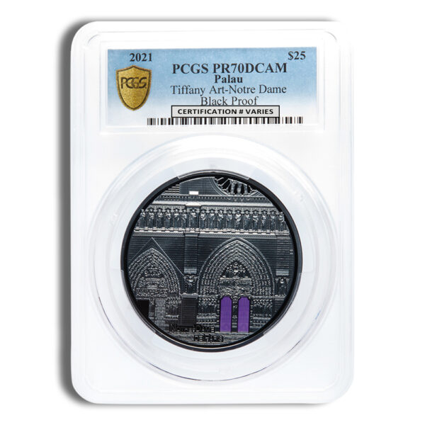 2021 5 oz Palau Silver Tiffany Art Notre Dame PCGS PF70
