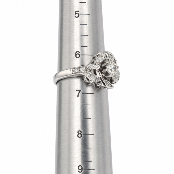 Vintage Platinum Diamond Halo Engagement Ring Art Deco Style Size 6.5 - Image 6