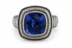 C Krypell 14K Gold 925 Silver Blue Sapphire Diamond Ring Estate Size 7