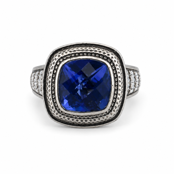 C Krypell 14K Gold 925 Silver Blue Sapphire Diamond Ring Estate Size 7