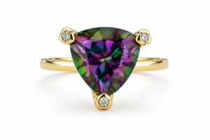 Estate 14K Gold Trillion Mystic Topaz Diamond Accent Ring Size 7 Elegant