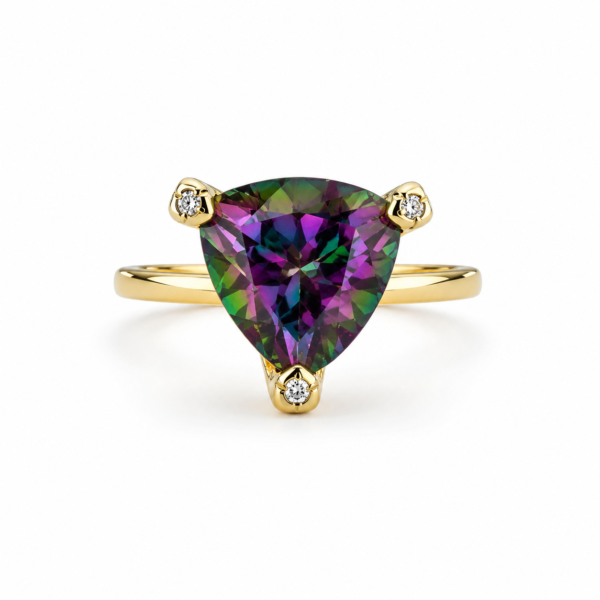 Estate 14K Gold Trillion Mystic Topaz Diamond Accent Ring Size 7 Elegant