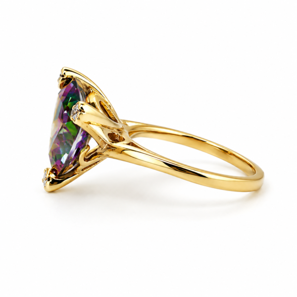 Estate 14K Gold Trillion Mystic Topaz Diamond Accent Ring Size 7 Elegant - Image 2