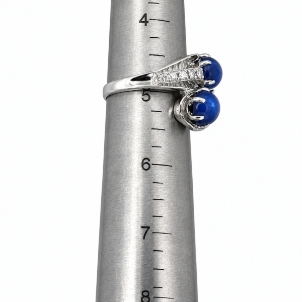 Estate 14K White Gold Blue Star Sapphire Diamond Bypass Ring Size 5 Elegant - Image 7