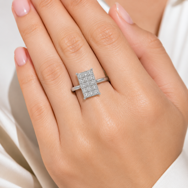 Estate 14K White Gold Princess Cut Diamond Cluster Ring Designer Size 6.5 - Image 2