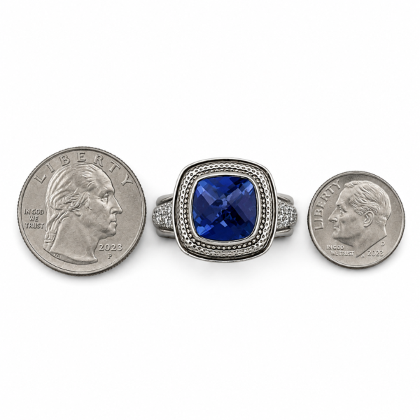 C Krypell 14K Gold 925 Silver Blue Sapphire Diamond Ring Estate Size 7 - Image 7