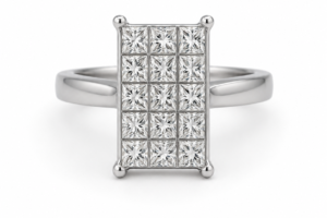 Estate 14K White Gold Princess Cut Diamond Cluster Ring Designer Size 6.5