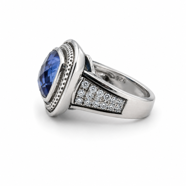 C Krypell 14K Gold 925 Silver Blue Sapphire Diamond Ring Estate Size 7 - Image 3