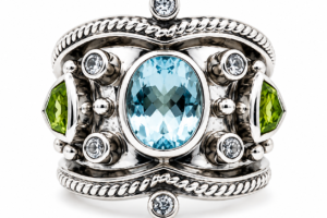 Estate Designer 925 Sterling Silver Blue Topaz Peridot Ring Size 7 Boho