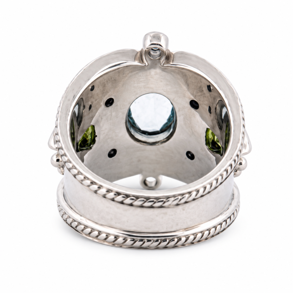 Estate Designer 925 Sterling Silver Blue Topaz Peridot Ring Size 7 Boho - Image 3
