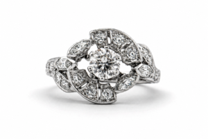 Vintage Platinum Diamond Halo Engagement Ring Art Deco Style Size 6.5