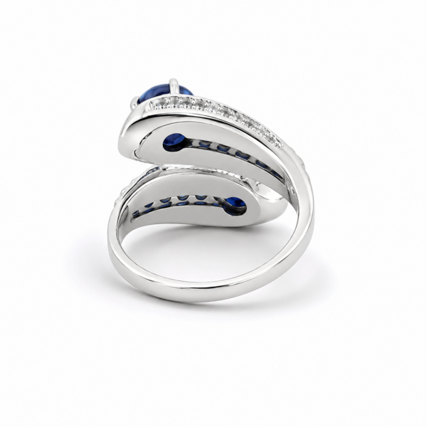 Estate 14K White Gold Blue Star Sapphire Diamond Bypass Ring Size 5 Elegant - Image 3
