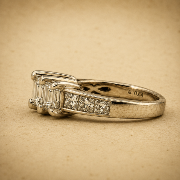 Vintage Estate 14K Gold 1.95CTW Diamond Ring Emerald Cut Size 7 Wedding - Image 5