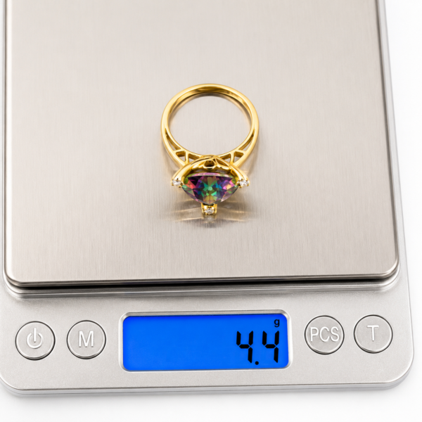 Estate 14K Gold Trillion Mystic Topaz Diamond Accent Ring Size 7 Elegant - Image 5