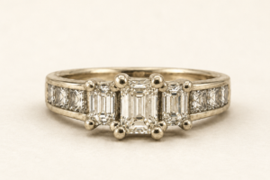 Vintage Estate 14K Gold 1.95CTW Diamond Ring Emerald Cut Size 7 Wedding