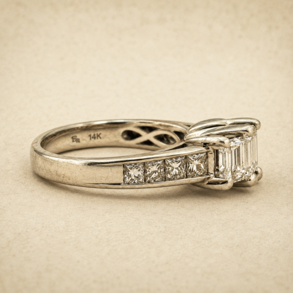 Vintage Estate 14K Gold 1.95CTW Diamond Ring Emerald Cut Size 7 Wedding - Image 3