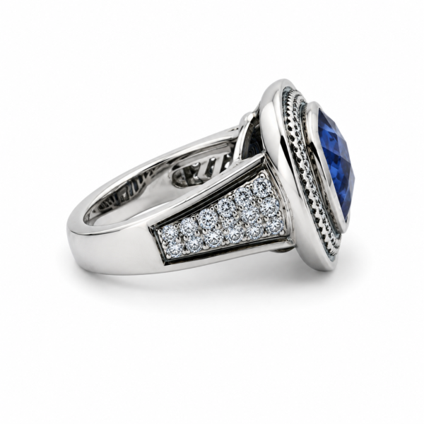 C Krypell 14K Gold 925 Silver Blue Sapphire Diamond Ring Estate Size 7 - Image 5