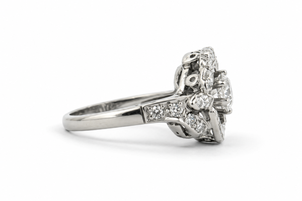 Vintage Platinum Diamond Halo Engagement Ring Art Deco Style Size 6.5 - Image 3