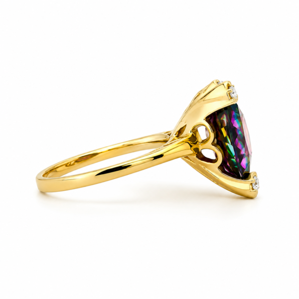 Estate 14K Gold Trillion Mystic Topaz Diamond Accent Ring Size 7 Elegant - Image 4