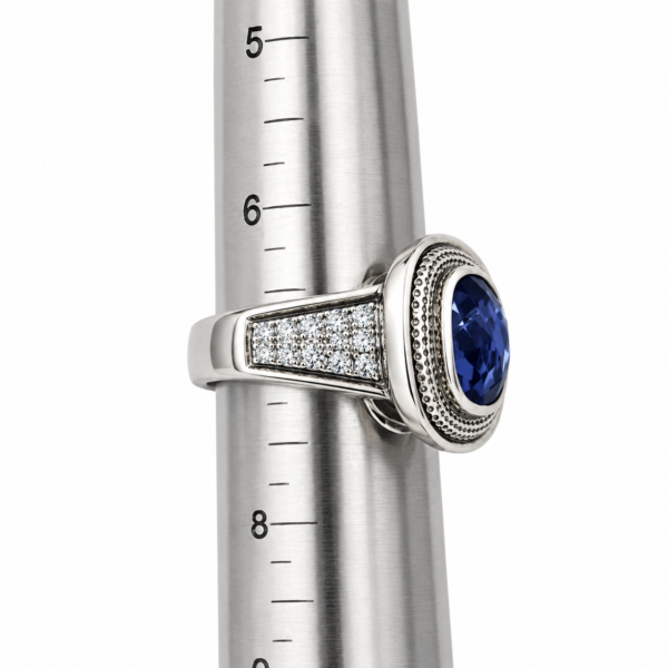 C Krypell 14K Gold 925 Silver Blue Sapphire Diamond Ring Estate Size 7 - Image 6