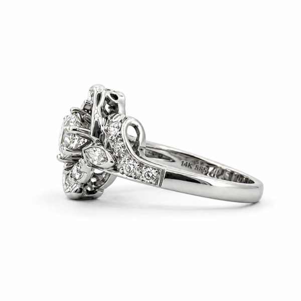 Vintage Platinum Diamond Halo Engagement Ring Art Deco Style Size 6.5 - Image 5