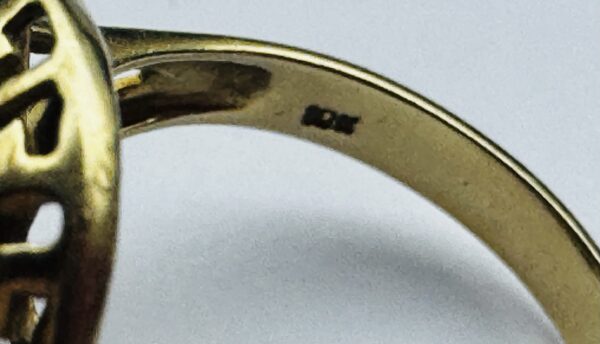 14K Yellow Gold Natural Green Jade Greek Key Ring Estate Size 7 Vintage - Image 8