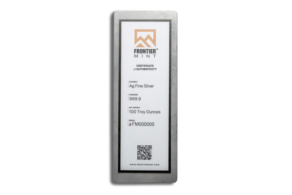 100 oz Silver Bar - Frontier Mint (Frosted) - Image 2