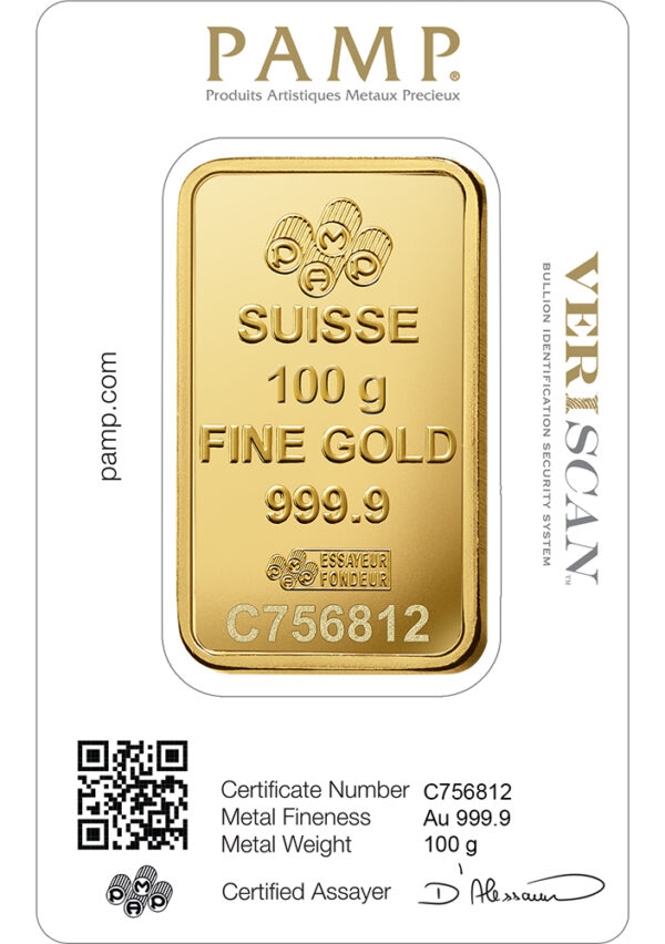 100 gram Gold Bar - PAMP Fortuna (Carded) - Image 2