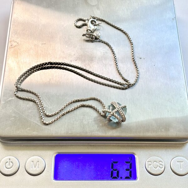 David Yurman Sterling Silver 925 Cable Wrap Pendant Necklace With Blue Topaz Stone - 6.3g - Image 12