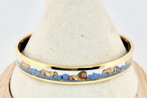Authentic Vintage Hermès Safari Lions & Lionesses in Savannah Enamel Bangle Bracelet Size 8 - 21.8g
