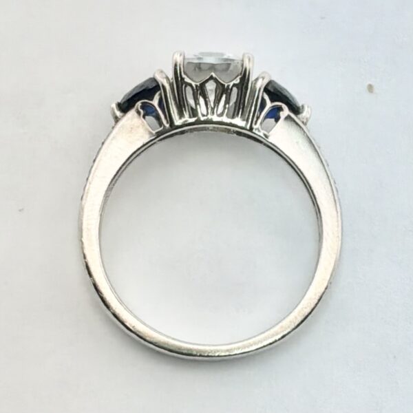 Vintage Aesthetic Sterling Silver 925 Ring With White Clear Gem and Deep Blue Gem Details Size 9 - 4.7g - Image 5