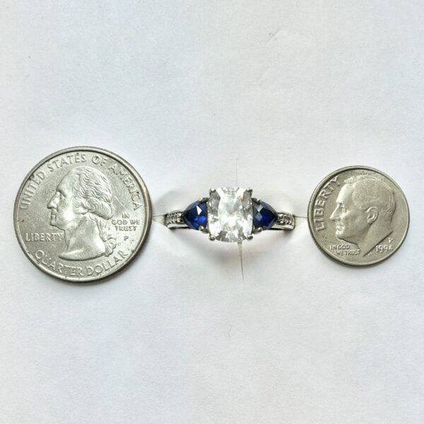 Vintage Aesthetic Sterling Silver 925 Ring With White Clear Gem and Deep Blue Gem Details Size 9 - 4.7g - Image 9